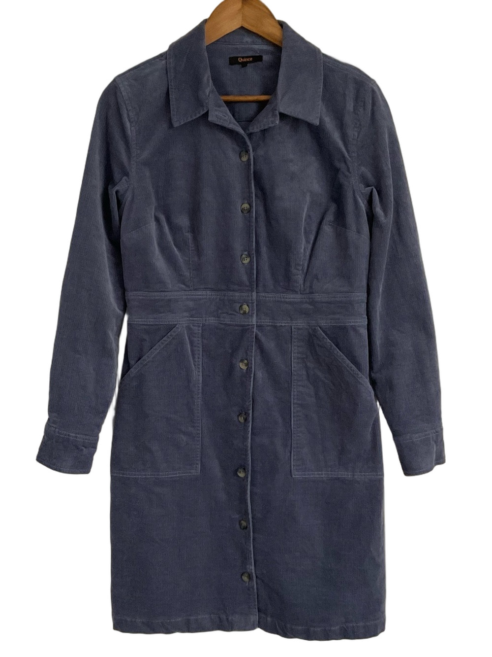 Quince Stretch “Nightshadow Blue” Corduroy Mini Shirt Dress Size Medium